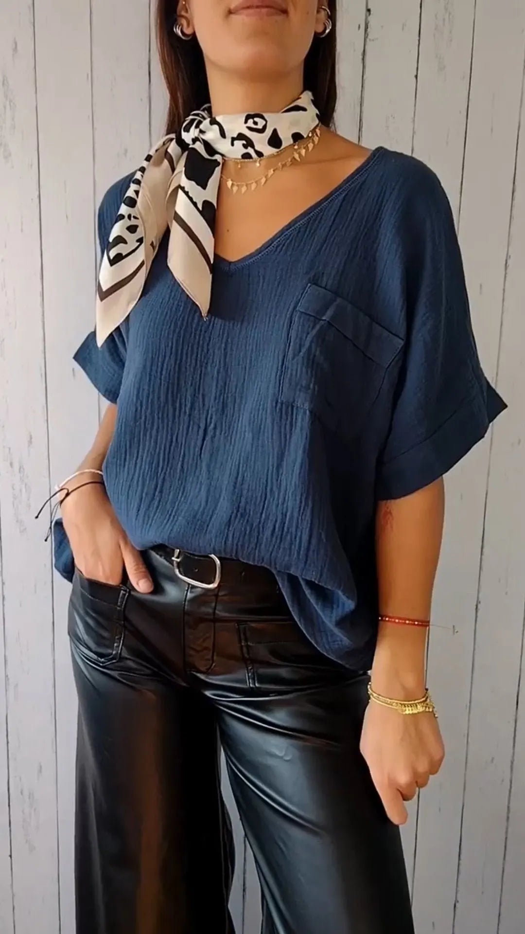 Solid Color V-neck Loose T-shirt👕Buy 2 Free Shipping