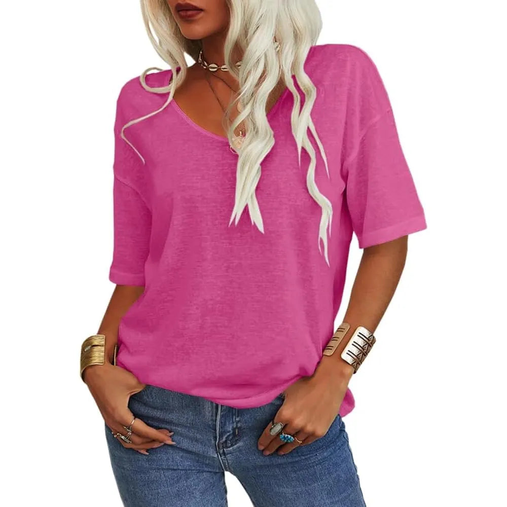 Hot sale🔥 Women's Solid Color V-Neck T-shirt