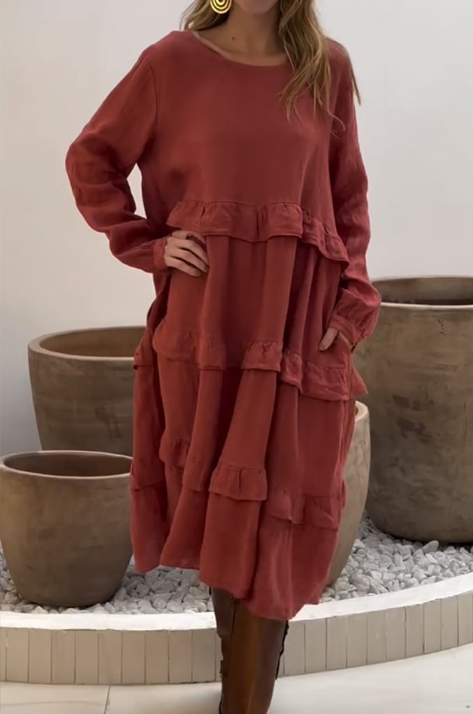 Crew Neck Ruffle Hem Dress