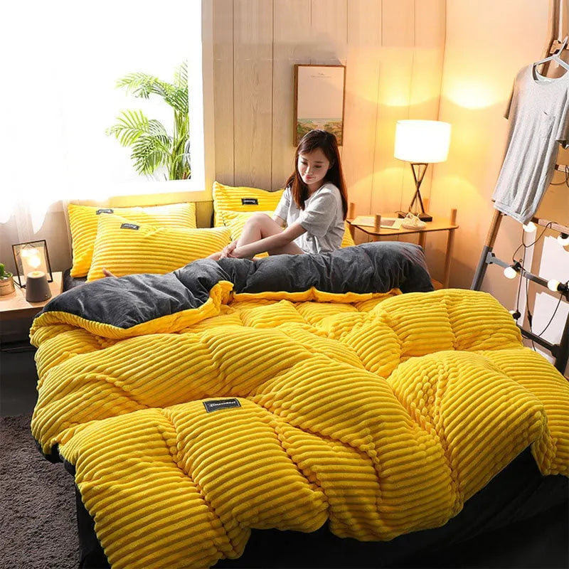 (🔥Big Sale)AB Sided Thicken Corduroy Velvet Winter Bedding Set Full Queen King Size Duvet Cover(Free Shipping)