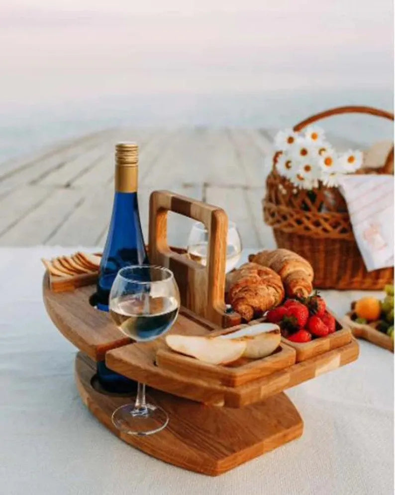 🍷PORTABLE WOODEN OUTDOOR PICNIC WINE TABLE🍷