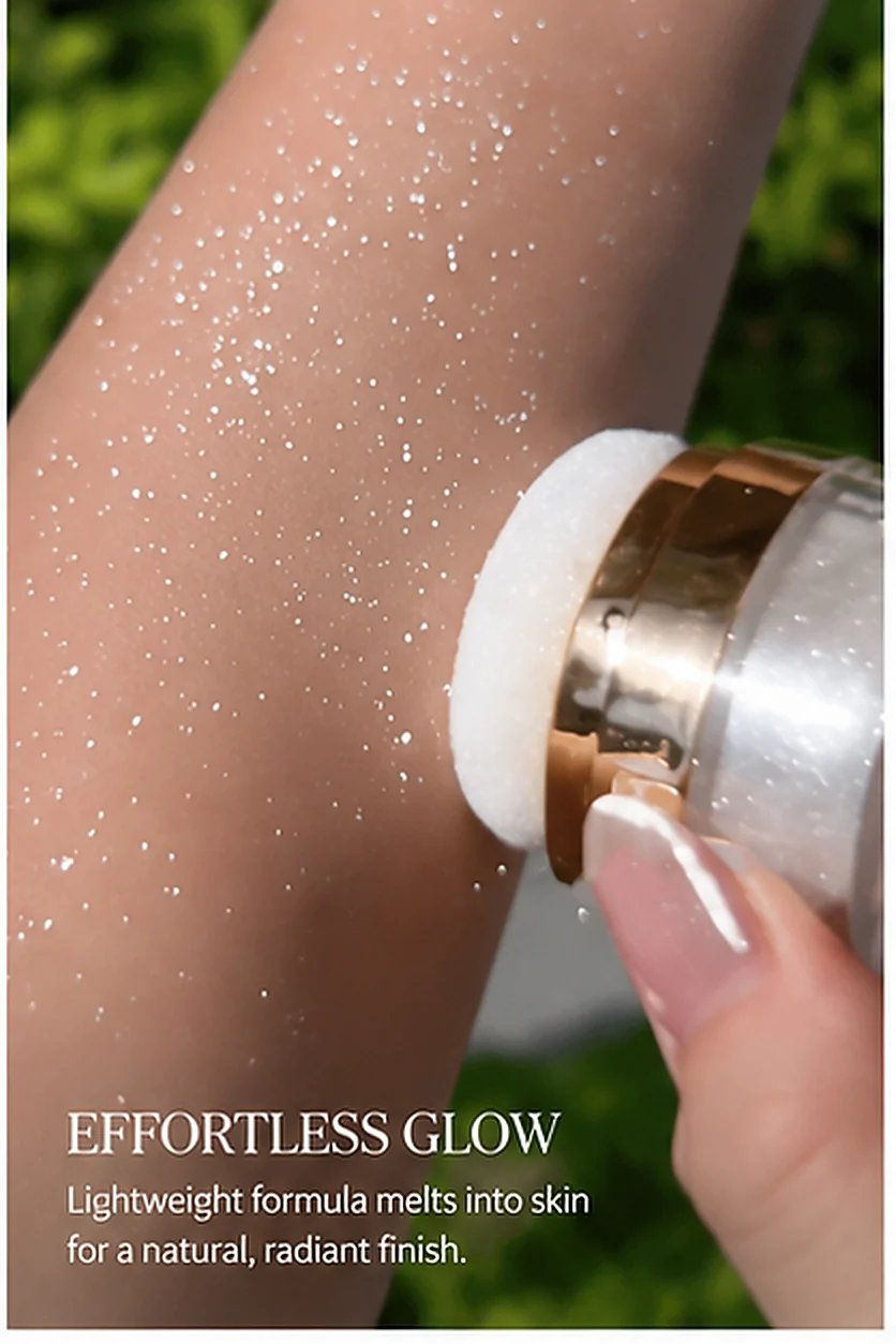 🎉 3-Shade Shimmer Highlighter with Puff | Face & Body Glow