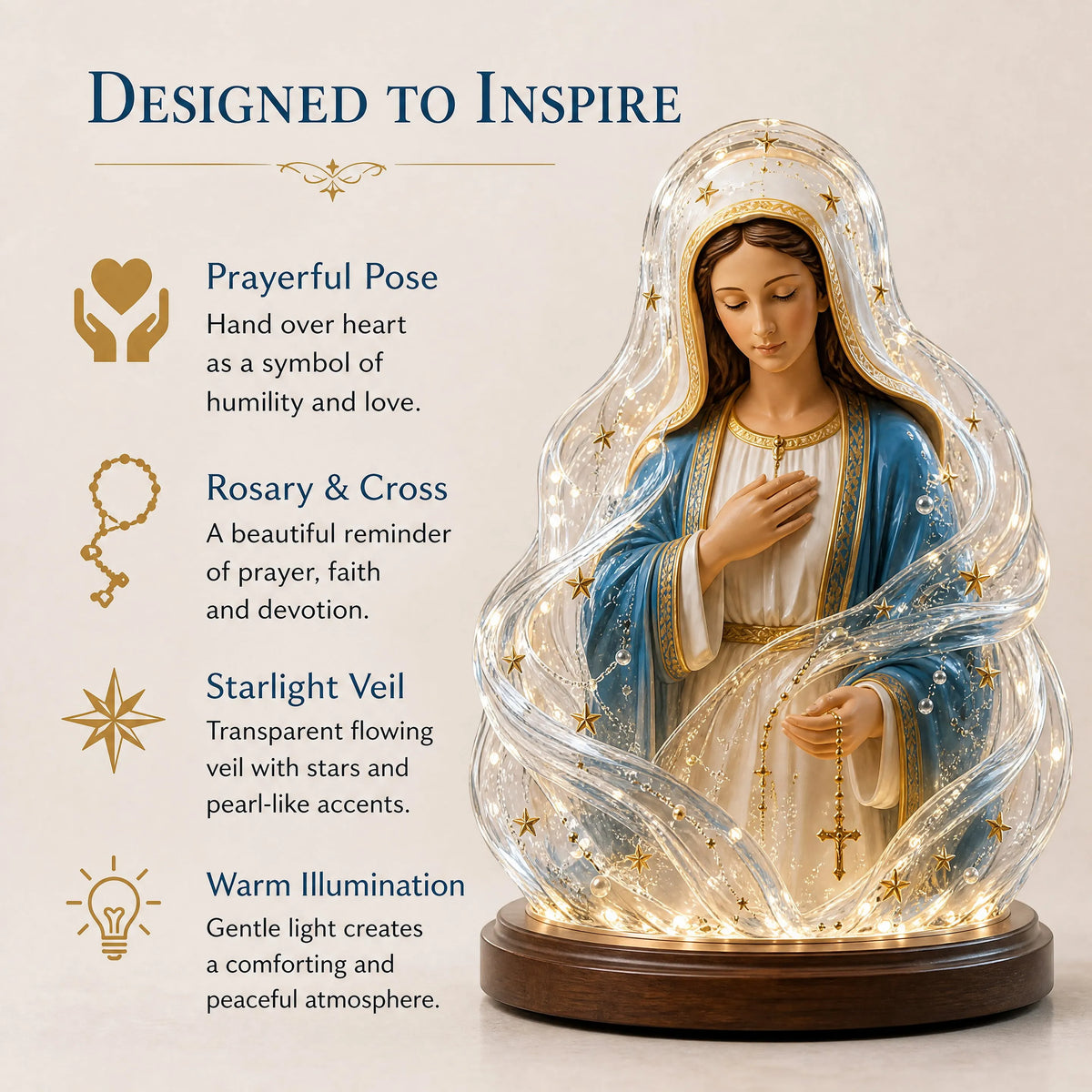 🎉HOT SALE🔥🙏Our Lady of Starlight Illuminated Prayer Statue | Religious Decor & Faith Gift✨