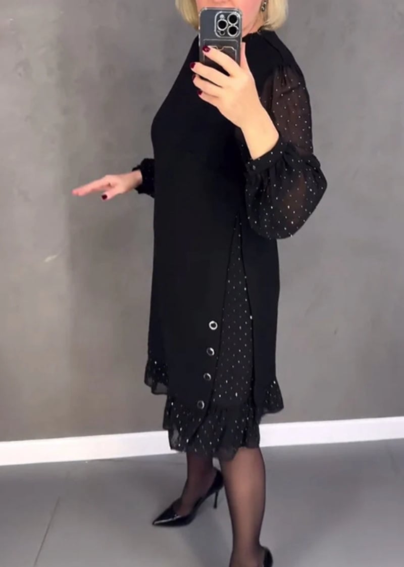 Women's Round Neck Black Hot Diamond Dress