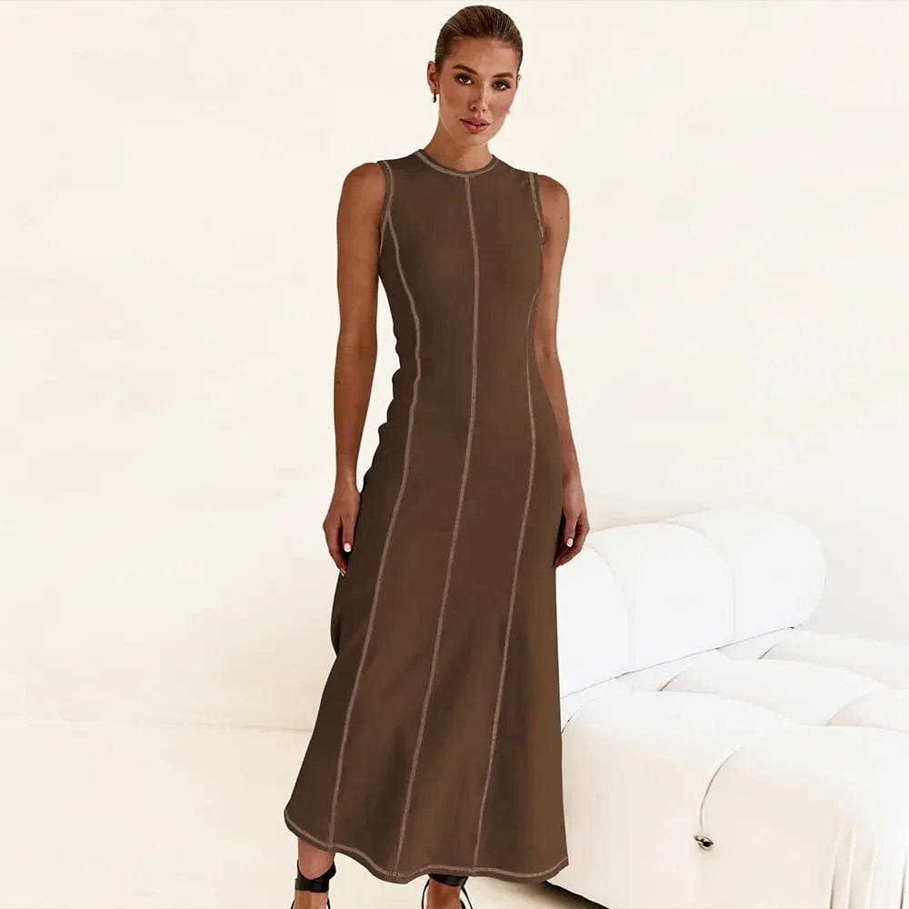 Balance Beauty and Comfort Ribbed Contrast Detail Stretch Maxi Dress