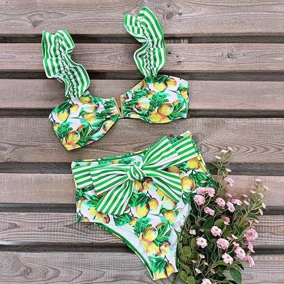 Women's Seaside Holiday Style V-neck Swimsuit Two-piece Set