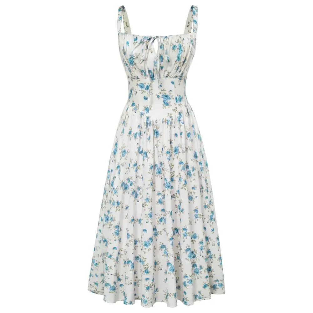2026 Women's Floral Midi Dress Corset Sundresses With Pocket