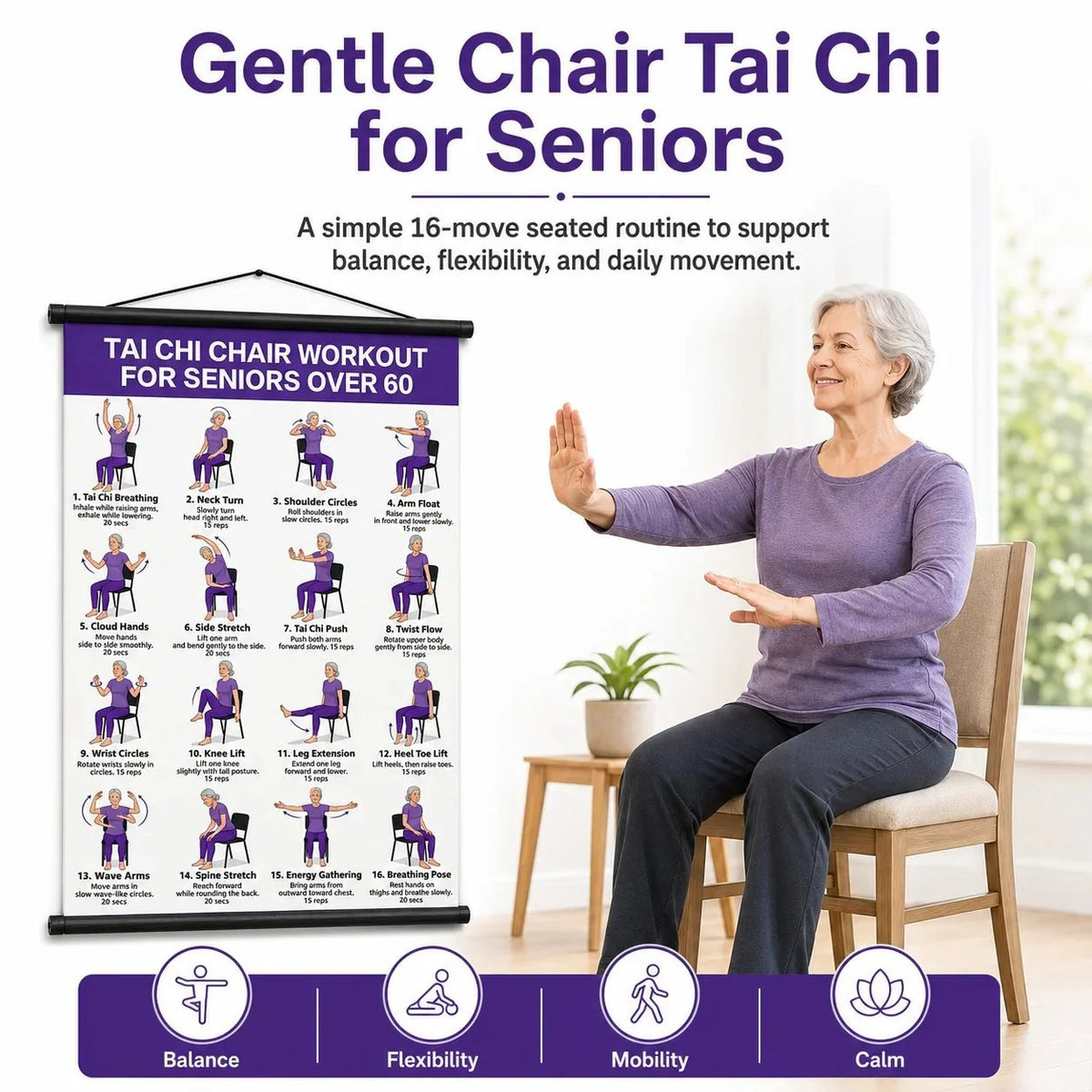 🎉🔥Tai Chi Chair Workout Chart for Seniors (16 x 24 inches)