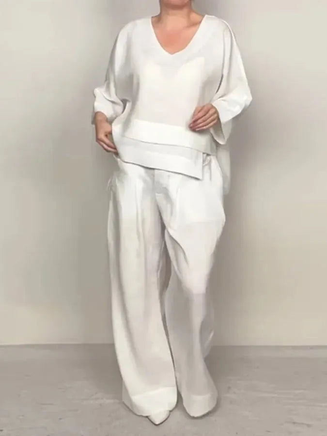 💖Irregular Hem Cotton Linen Short Sleeve Casual 2-Piece Set