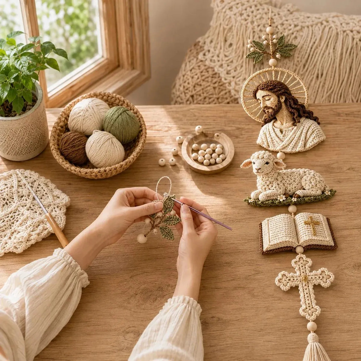🔥 HOT SALE 🔥✝️Blessed Faith Hanging Cascade – Finished Ornament or DIY Crochet Kit