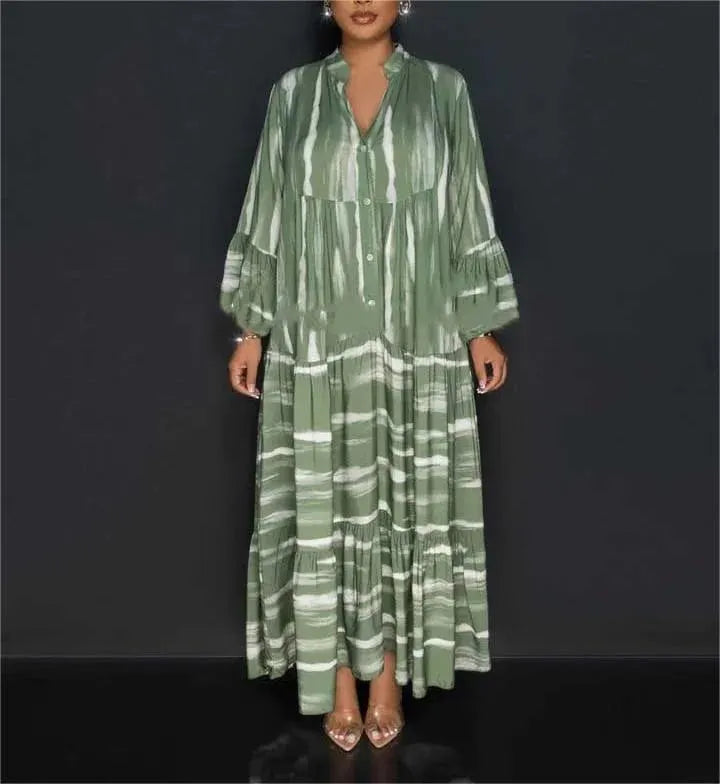 Printed ruffle hem maxi dress 🔥 (Buy 2 Free Shipping)