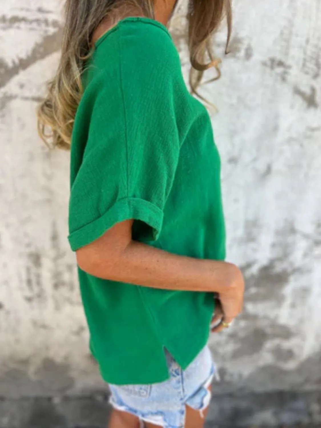 Full Size Round Neck Short Sleeve T-Shirt Plus Size(Buy 2 free shipping)