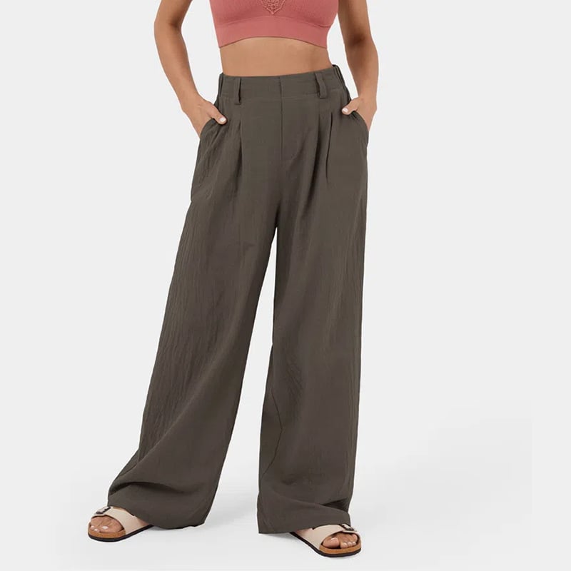 High Waisted Plicated Side Pocket Wide Leg Pants (Buy 2 Free Shipping)