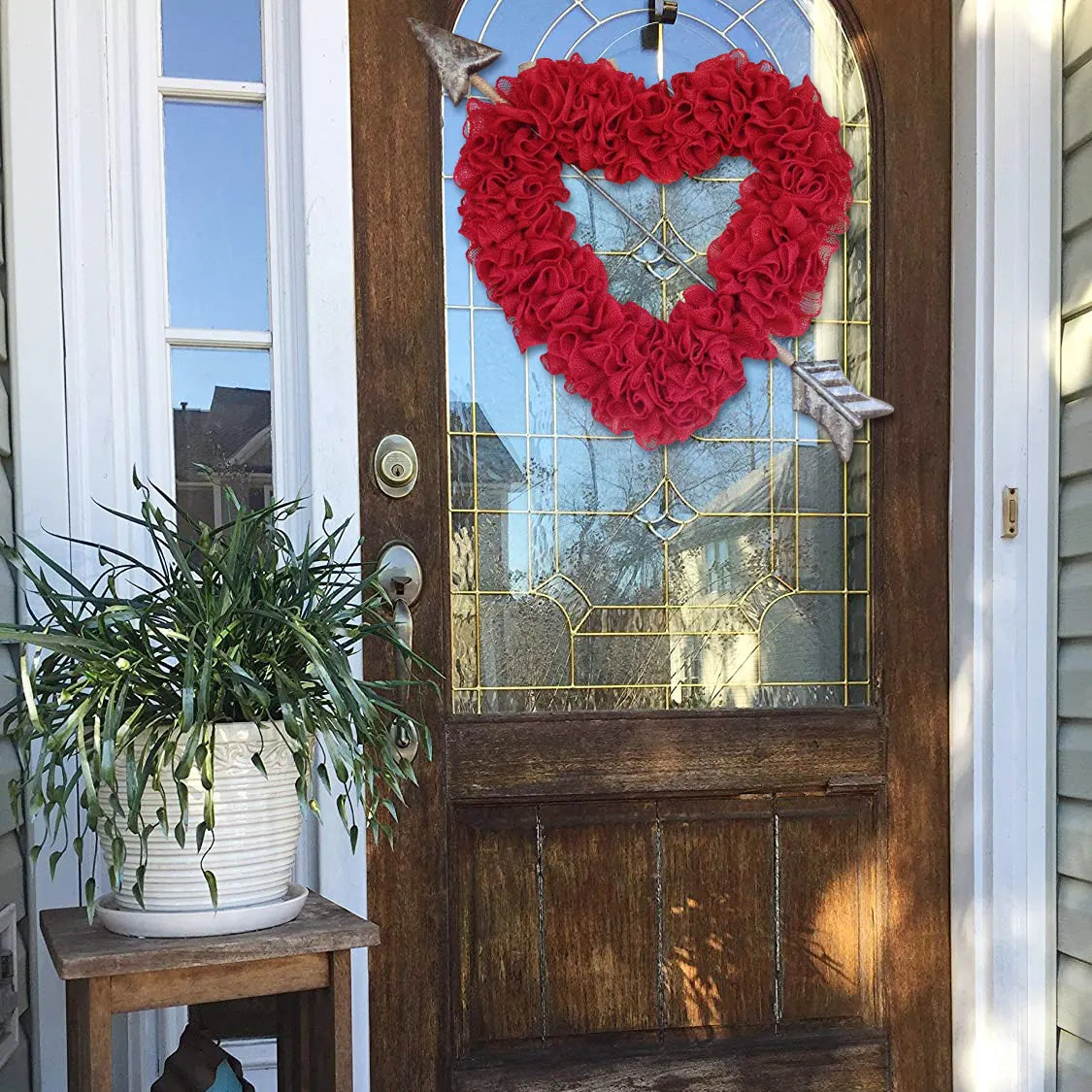 Large Ruffled Romance Heart shaped wreath with large arrow