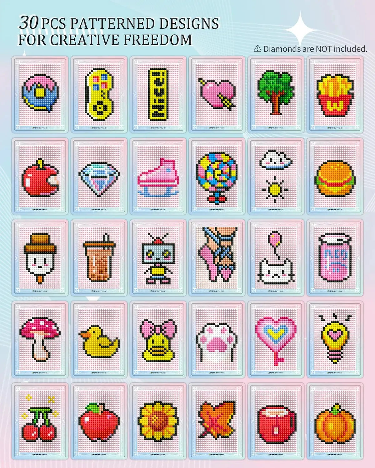 Turn Leftover Drills Into Art | Freestyle Mini Diamond Art Cards, 30PCS Cute Pixel DIY Craft Cards for Diamond Painting Lovers