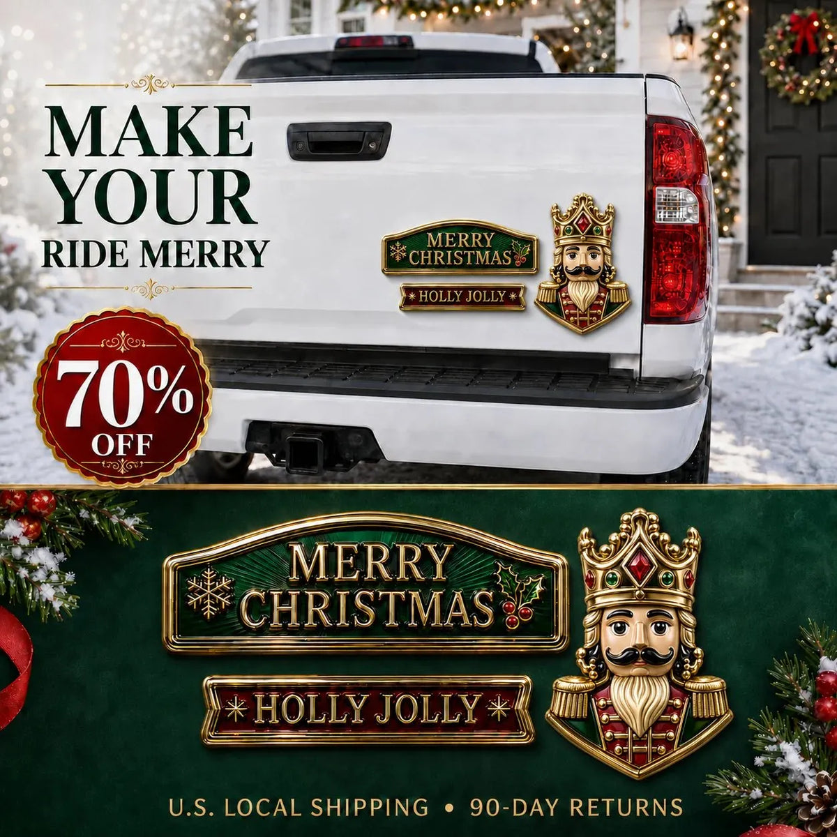 🔥 50K+ SOLD – 🎄 3-Piece Christmas Car Emblem Metal Badge Set | 3D Enamel Holiday Badges with Adhesive Backing for Trucks, SUVs & Festive Gifts 🎅✨