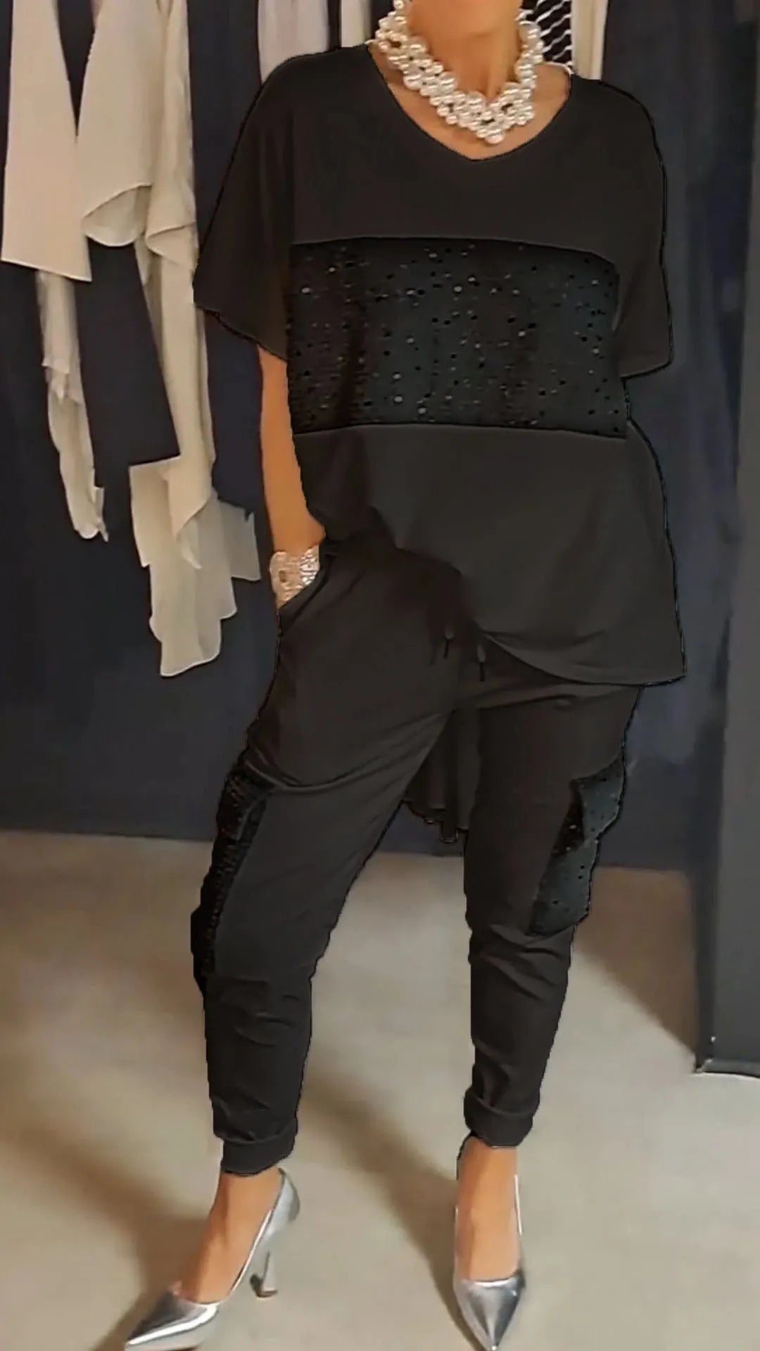 Sequin splicing short-sleeve T-shirt and pants casual sets 🔥(BUY 2 FREE SHIPPING)🔥