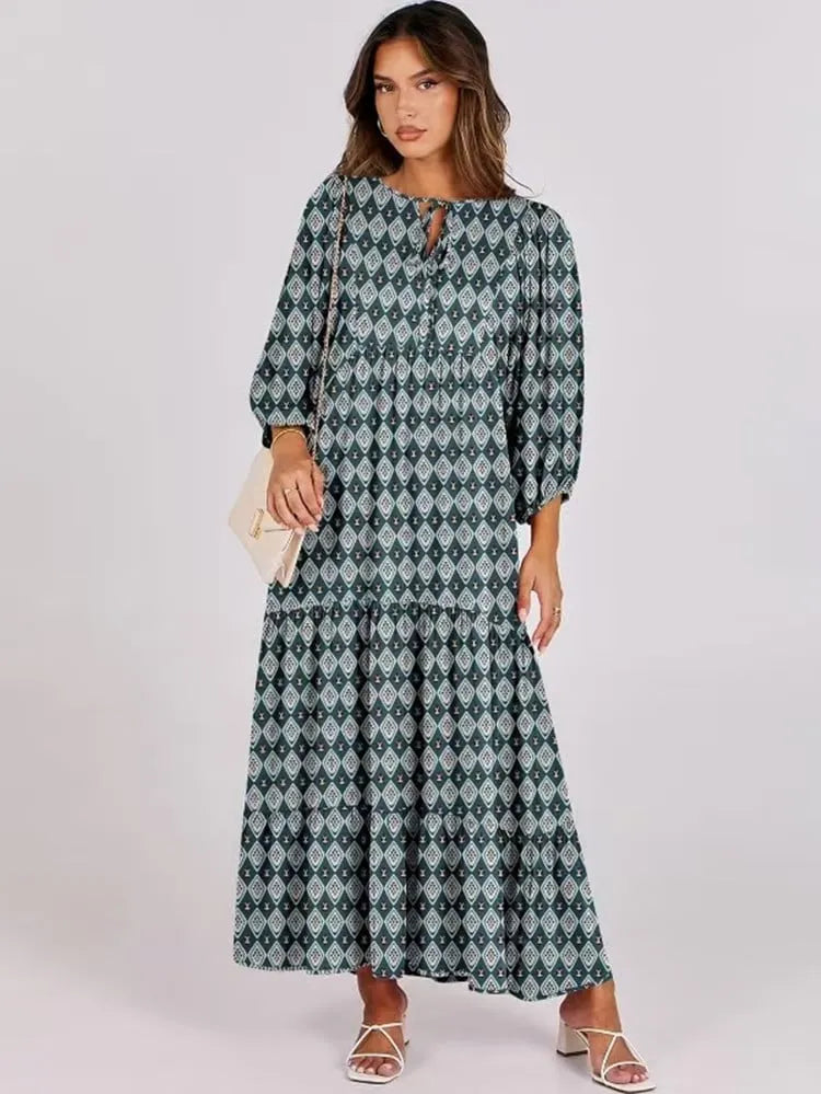 WOMEN'S PUFF SLEEVE FLORAL BOHO MAXI DRESS (BUY 2 FREE SHIPPING)