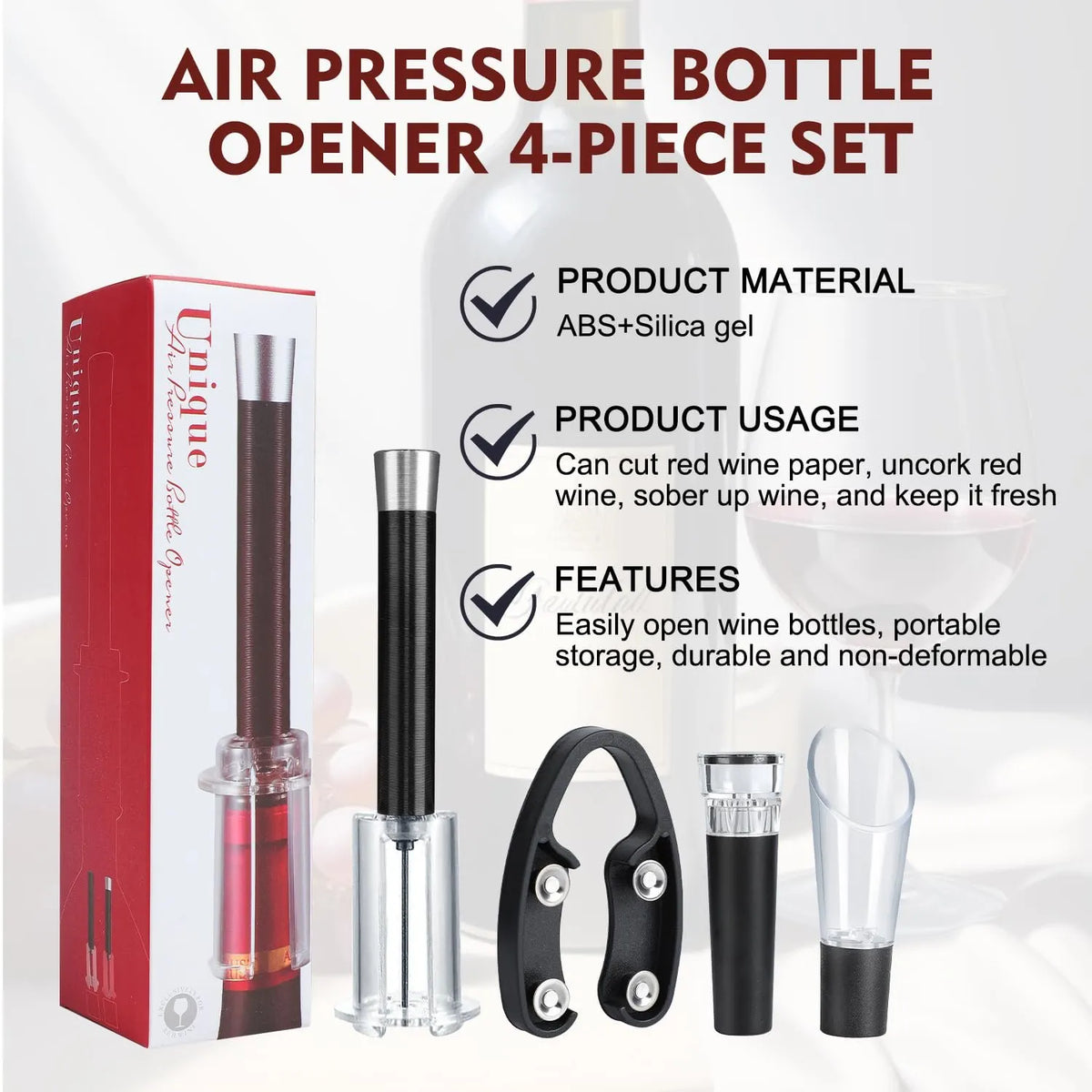 🔥 HOT SALE 🔥Air Pump Cork Remover Wine Bottle Opener Set