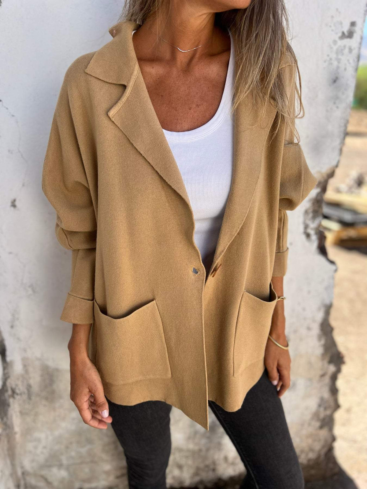 Casual Lapel Pocket Jacket with Single Button (Buy 2 Free Shipping)