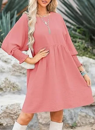 Women's Casual 3/4 Sleeve Crew Neck Mini Dresses (Buy 2 Free Shipping)