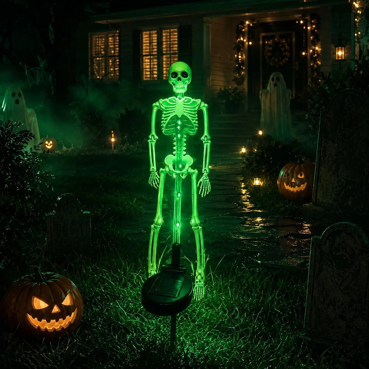 🎉[🎃Halloween sales🎃]Halloween Skull Solar Garden Lights | Waterproof Outdoor LED Skull Stake Lights for Yard, Lawn & Pathway Decor