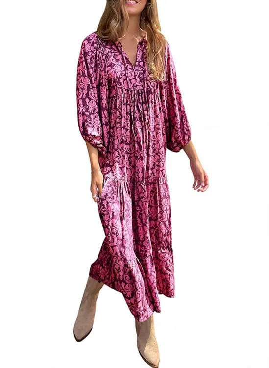 WOMEN'S PUFF SLEEVE FLORAL BOHO MAXI DRESS (BUY 2 FREE SHIPPING)