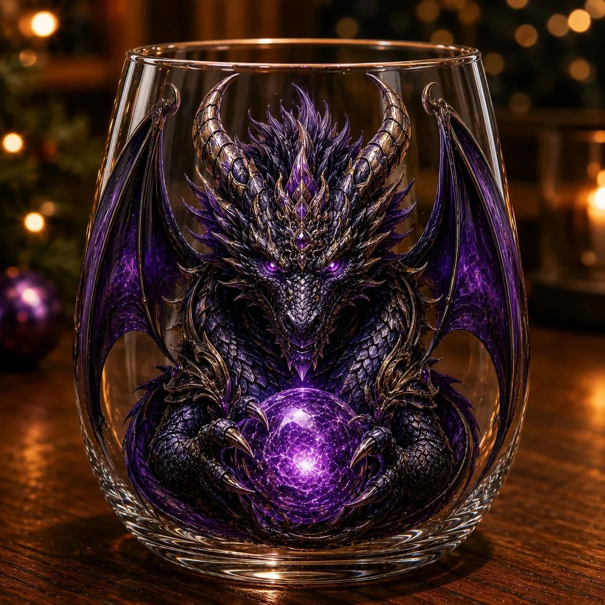 🐉✨ 3D Mythic Dragon Glass Art Cup | 12oz Premium Clear Glass with Raised Dragon Relief, Metallic-Style Details & Faceted Crystal-Style Orb 🎁
