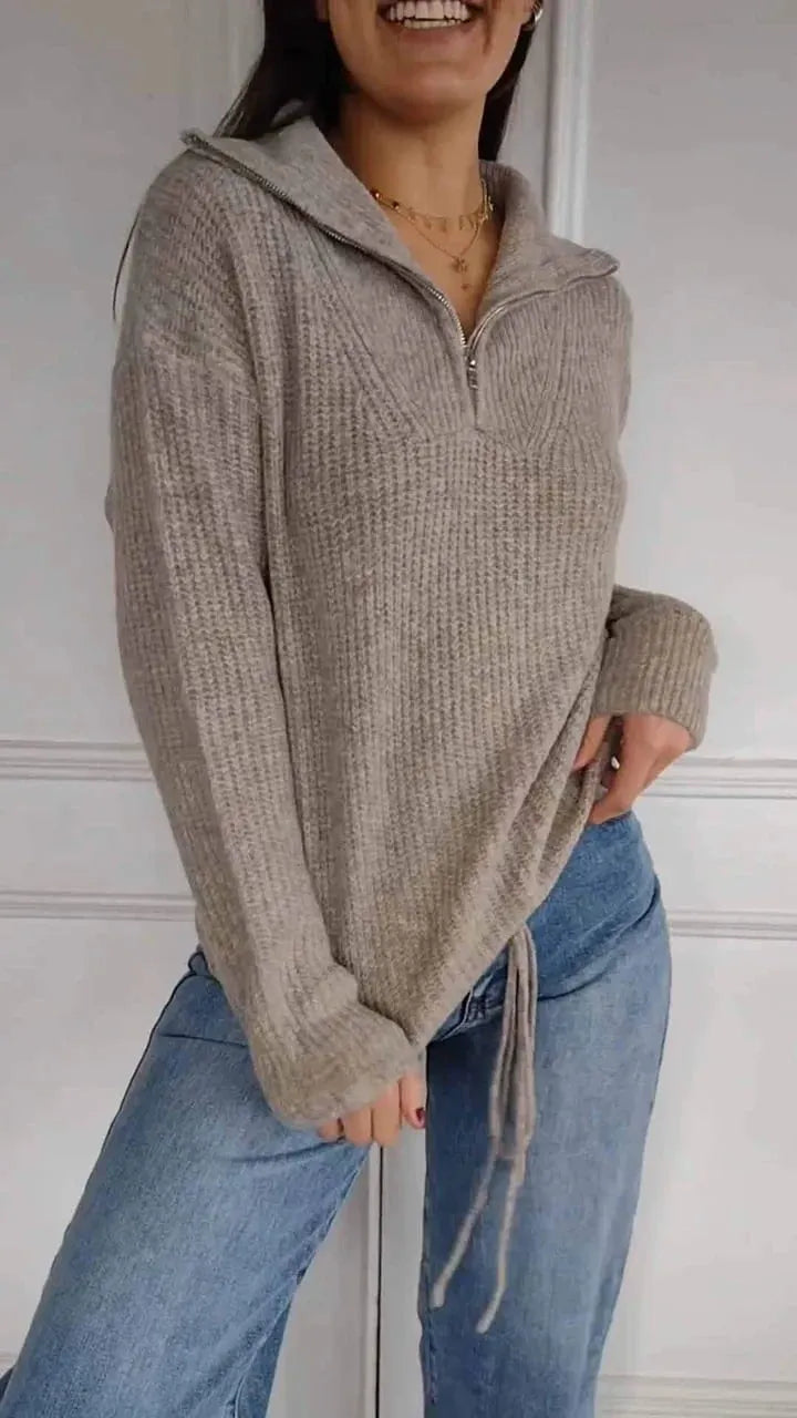 Solid Color Base Stand Collar Sweater