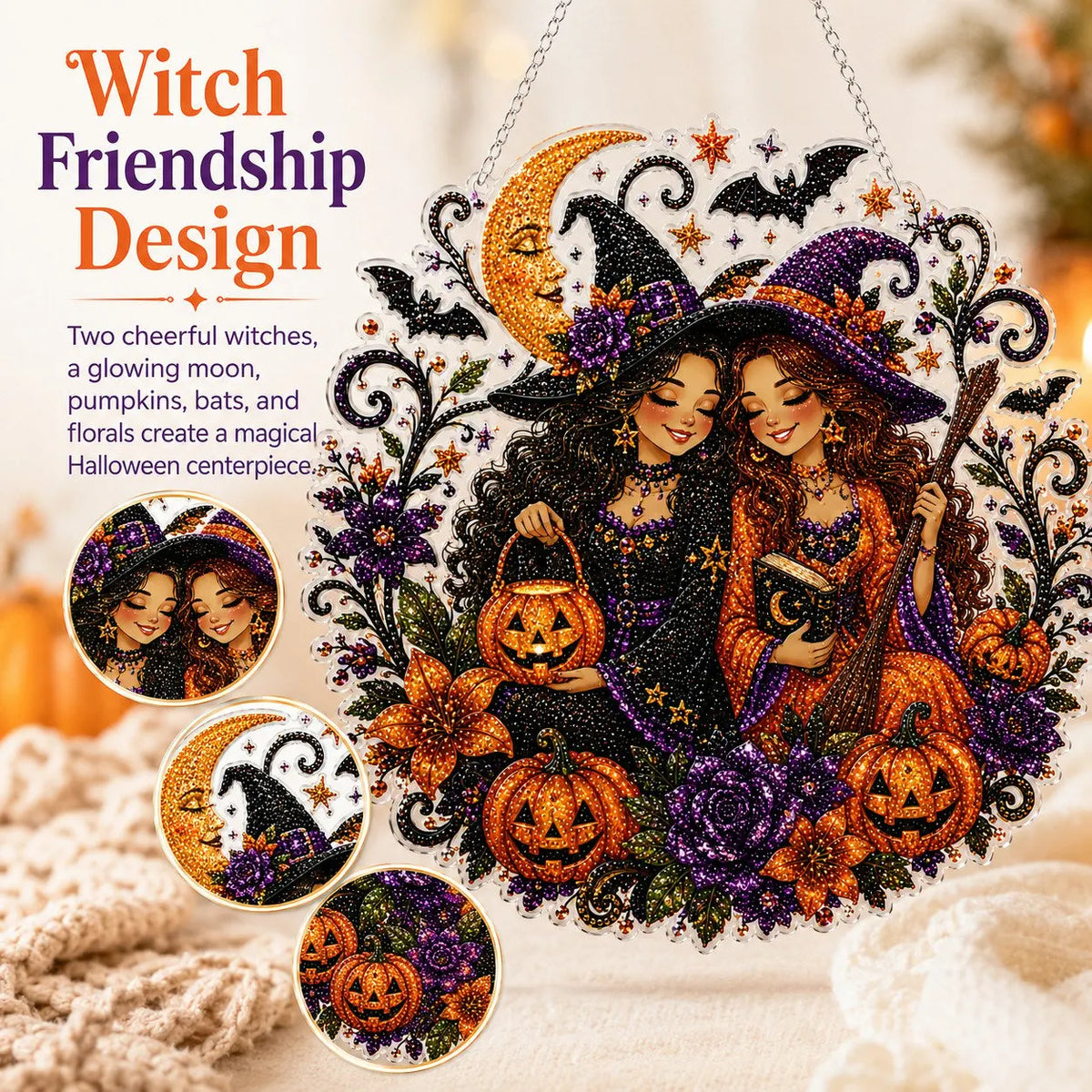 🧙‍♀️🎃Halloween Witch Friendship Diamond Art Window Suncatcher