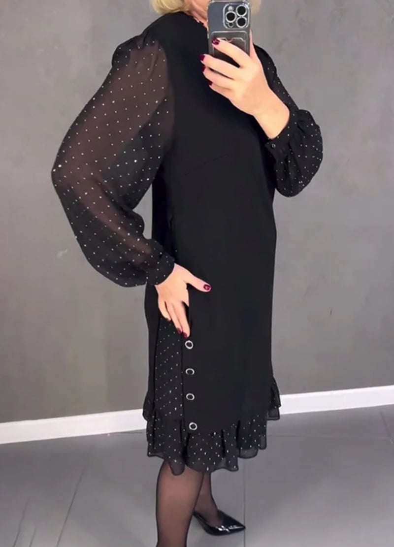 Women's Round Neck Black Hot Diamond Dress