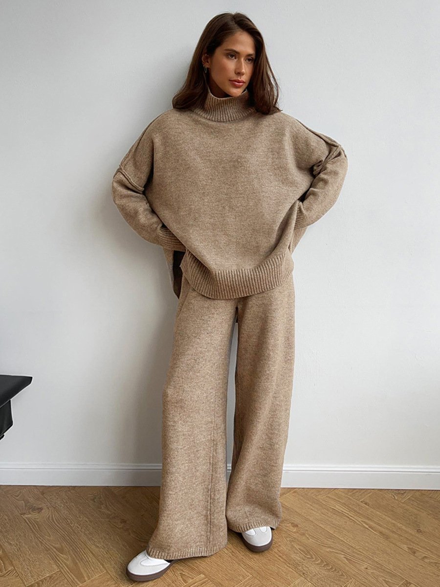 Unique Knit Top with Slit and Loose-fitting Trousers (FREE SHIPPING)