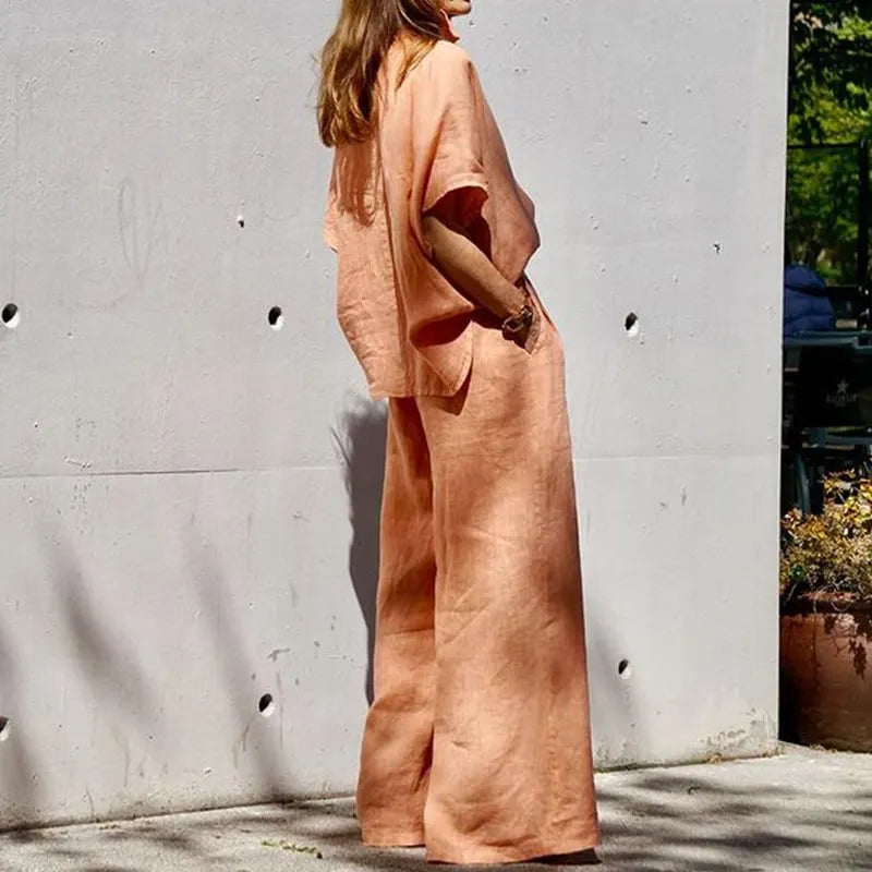 Casual Orange Linen Two Piece Suit