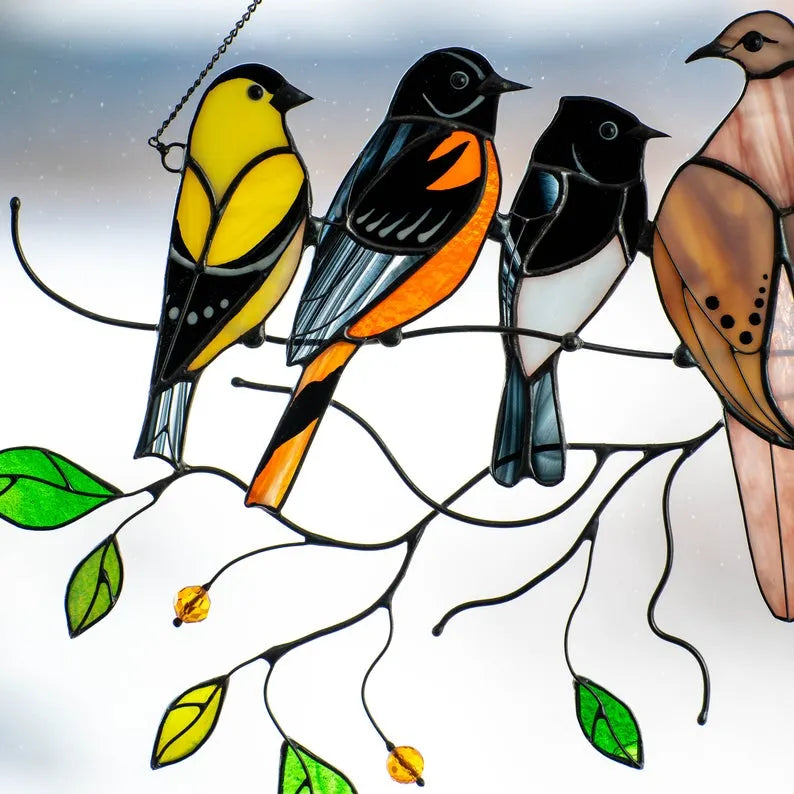 Birds Stained Glass Window Hangings - Mothers Day Gift