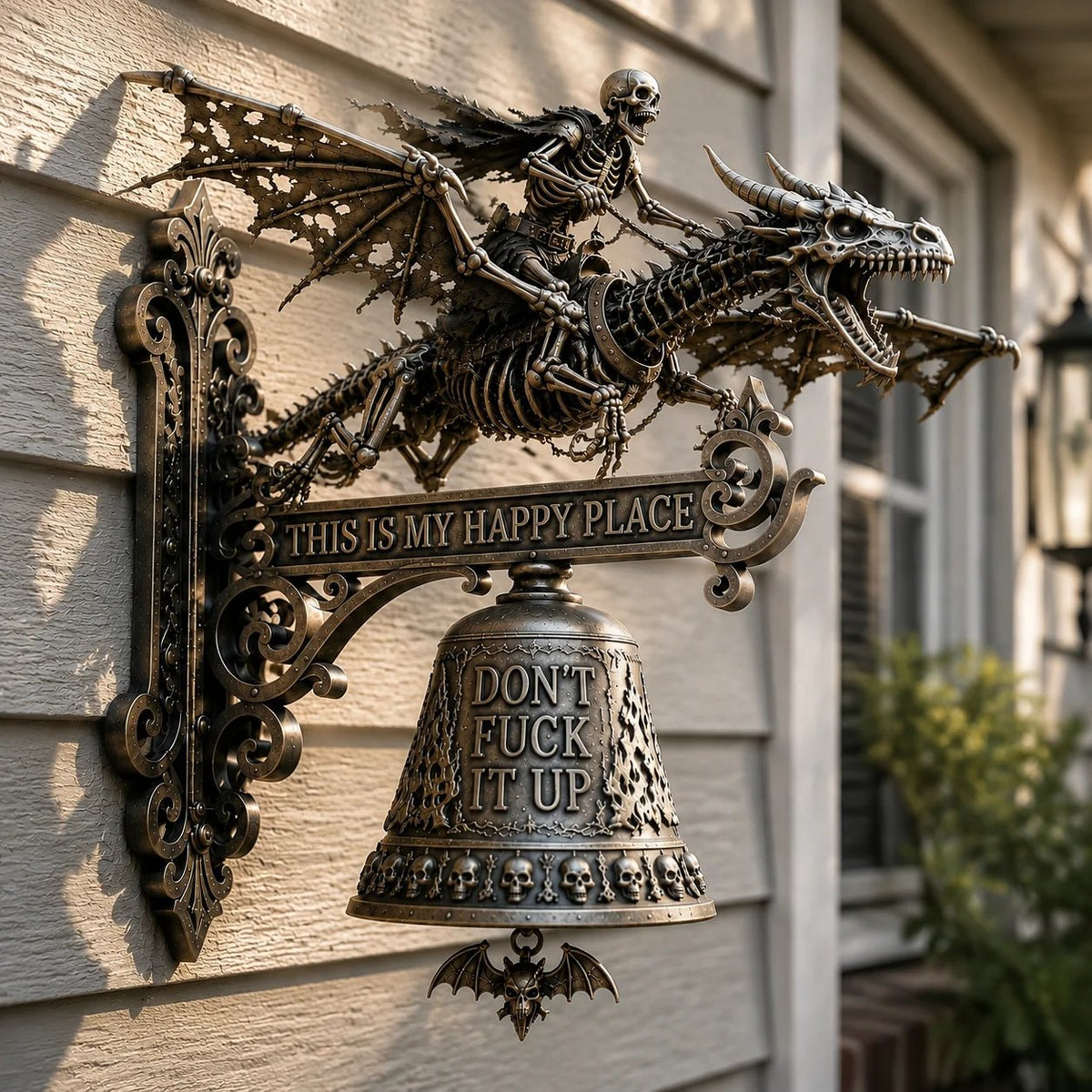 🎉🐉 Skull Dragon Rider Bell – “This Is My Happy Place” Wall Bell