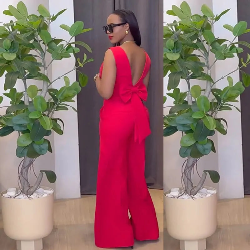Backless Bow Vest Top Wide Leg Pants Casual Suit