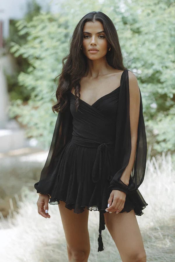 Sexy Spice Hollow Lantern sleeve V-neck off the shoulder dress