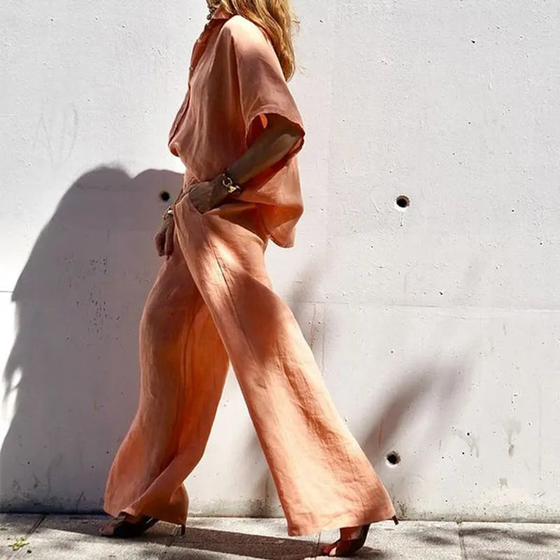 Casual Orange Linen Two Piece Suit