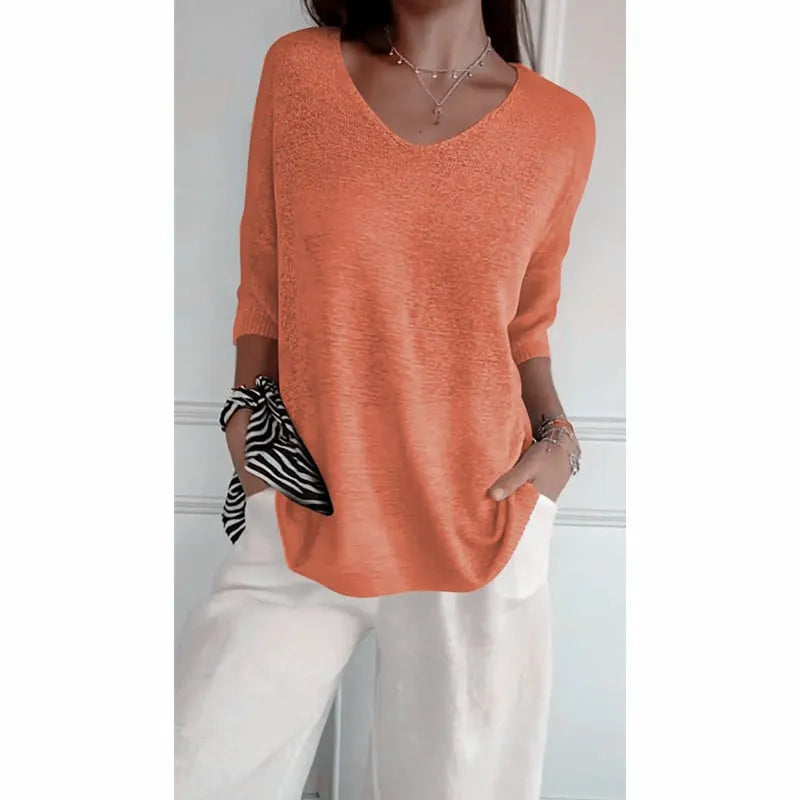🔥Spring Sale 49% OFF - Solid Color Knitted V-neck Top