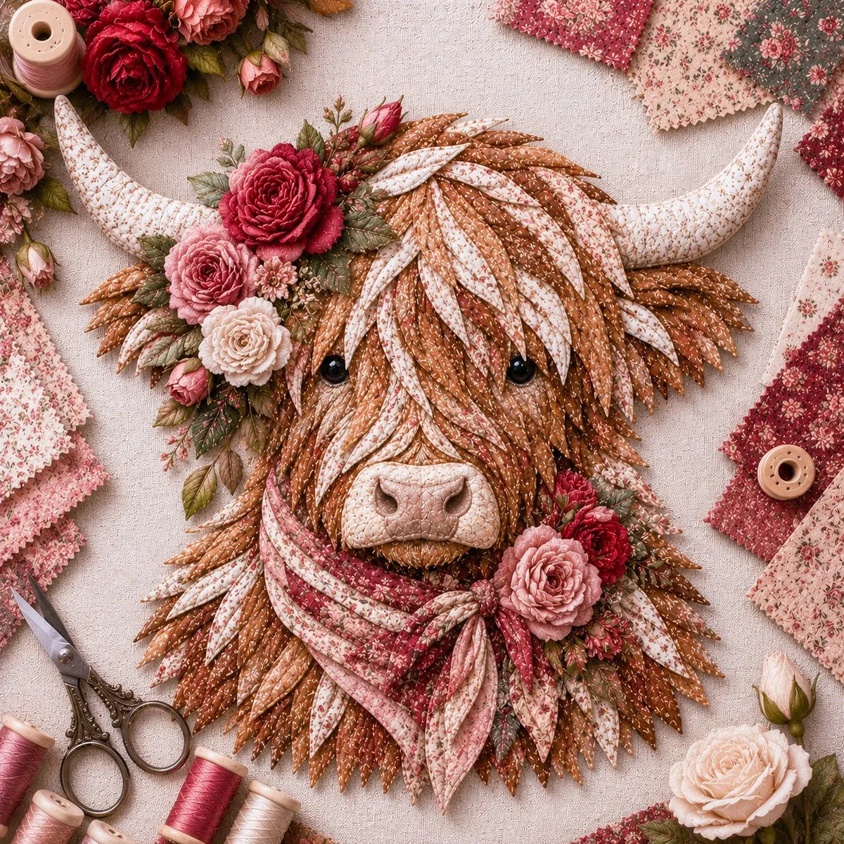 ⏳LAST DAY 49% OFF - 🐮💐🌸 Birth Flower Highland Cow 3D Layered Fabric Art DIY Kit | Complete Kit Included ✂️ Pre-Cut Pieces • Glue or Stitch Your Way • Create a Cozy 3D Highland Cow Decor 💕