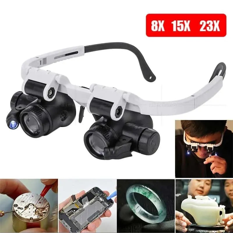 🔥HOT SALE🔥🎁👓8X 15x 23x Head Wearing Magnifying Glass with LED Light Headband