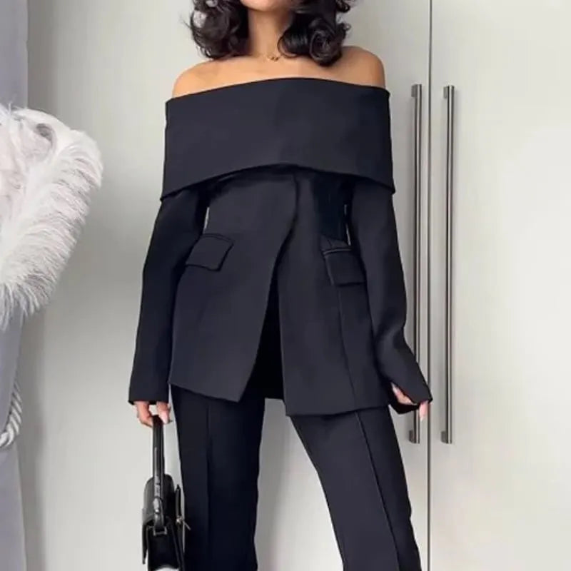 Off Shoulder Black Color Two Piece Suit (FREE SHIPPING)