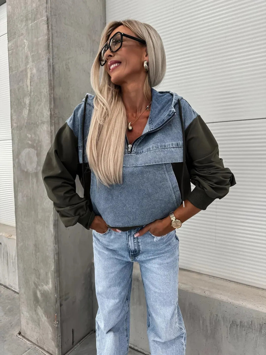 Women's Hooded Denim Patchwork Sweatshirt🍂Buy 2 Free Shipping
