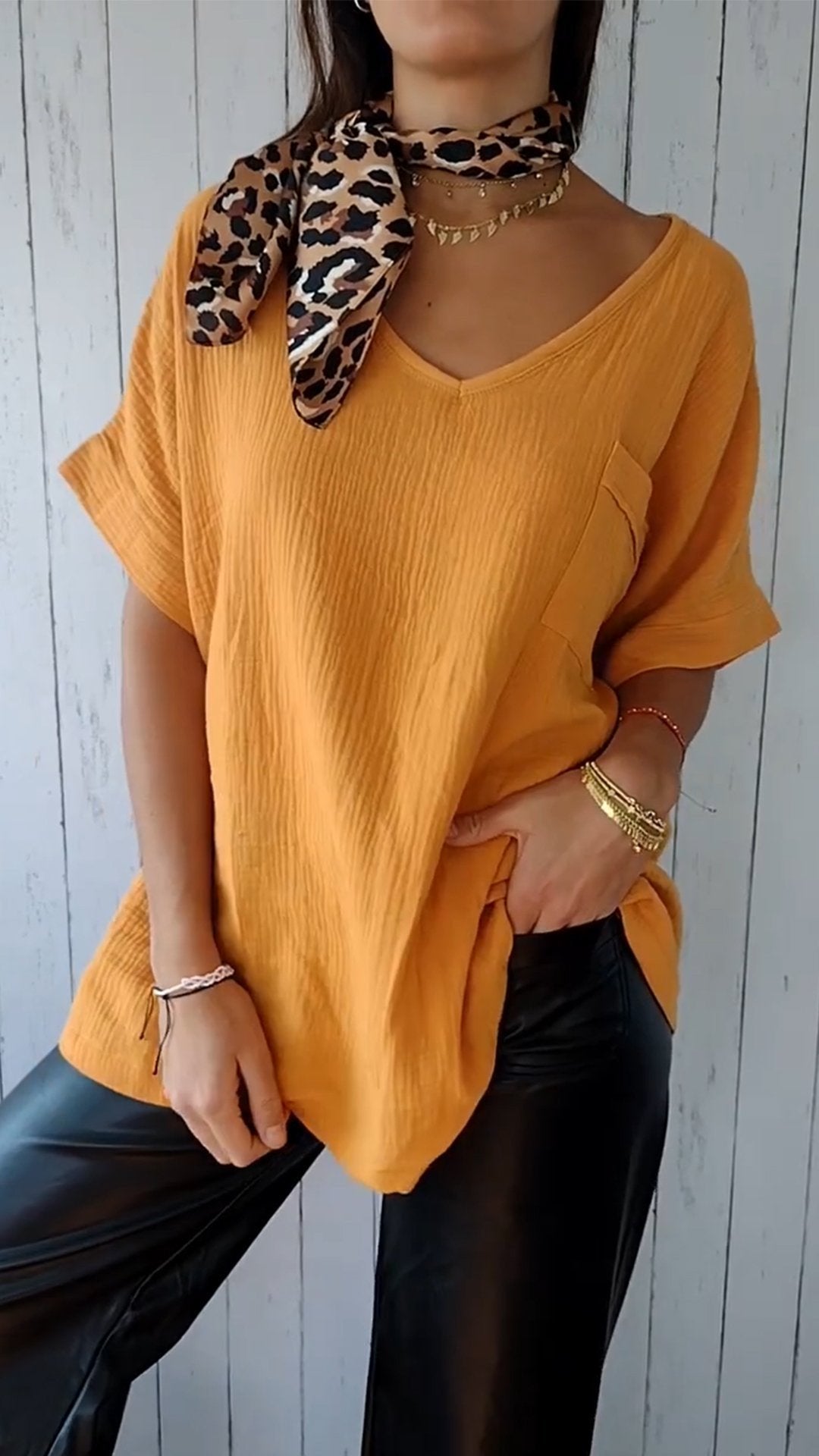 Solid Color V-neck Loose T-shirt👕Buy 2 Free Shipping