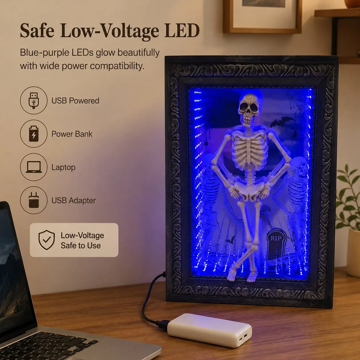 🎉💀Dancing Skeleton Infinity Mirror Frame | Stunning Depth LED Decor, Perfect Halloween Gift For Gothic Style Fans