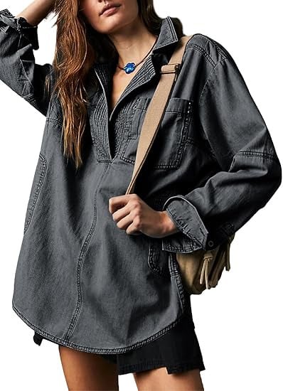WOMEN'S V-NECK DENIM PULLOVER SHIRT (BUY 2 FREE SHIPPING)