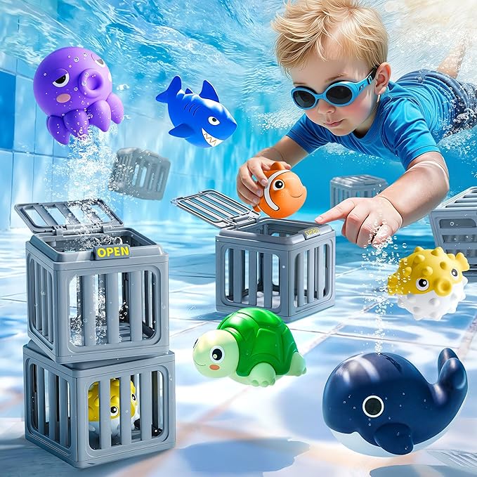 🏊‍♂️ Kids Pool Diving Toys – Swim & Dive Game with Fish Box & Floating Animals 🐟🐠, Toddler Bath Play Set, Outdoor Beach Lake Summer Party Gift 🎁🌞