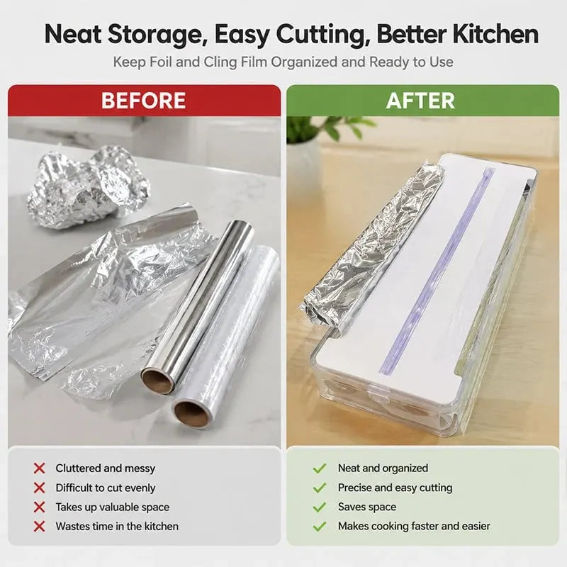 ✨Kitchen Aluminum Foil Paper Plastic Wrap Storage Cutting Box