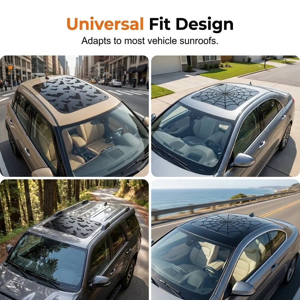 🎉HOT SALE🔥🕸🦇 Halloween Sunroof Decal – Gothic Spiderweb & Bat Window Film