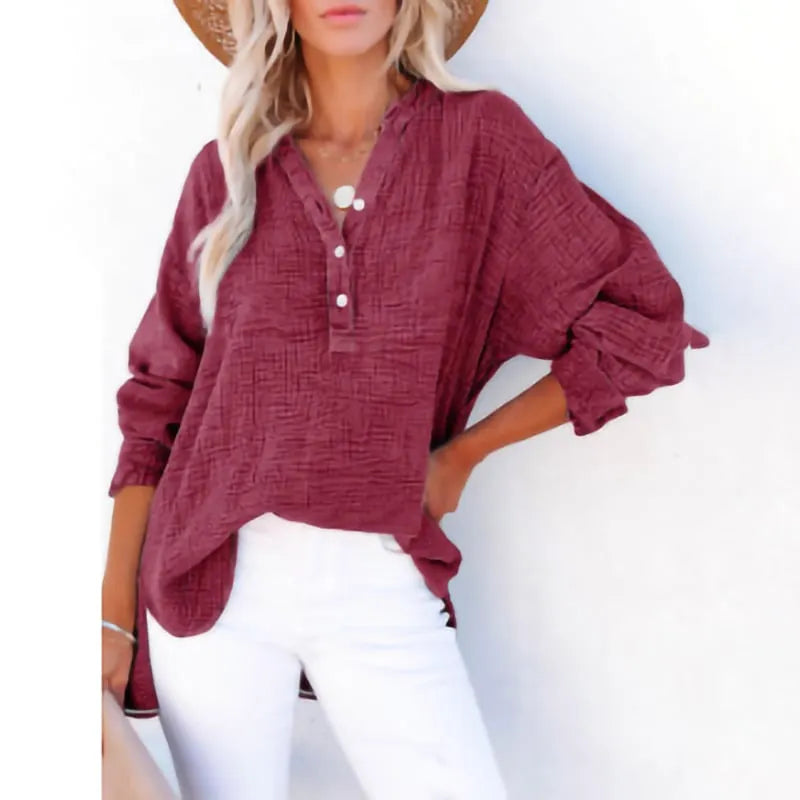 💖Limited Sale 49% OFF💖Women’s Casual Gauze Button Neck Long Sleeve Blouse